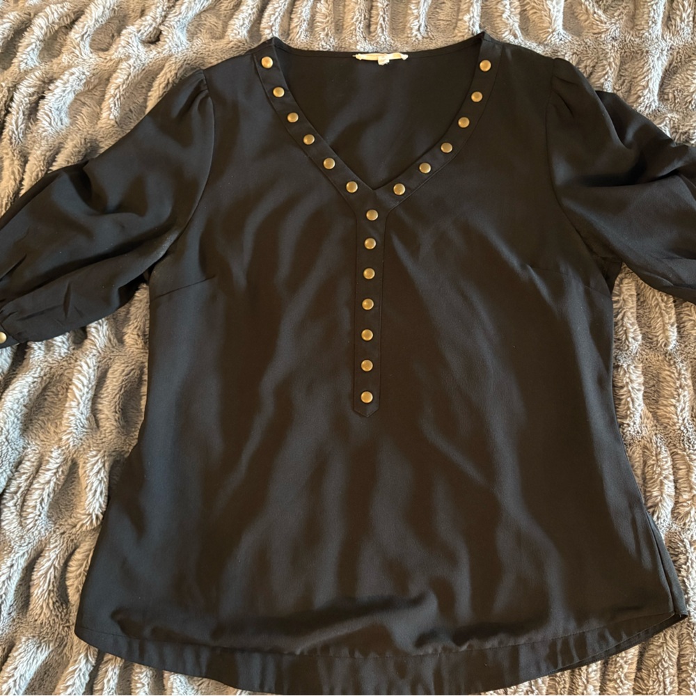 41 Hawthorn Black Studded V-Neck Blouse